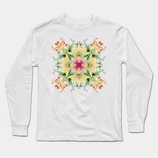 Yellow Mums Watercolor Pattern Long Sleeve T-Shirt